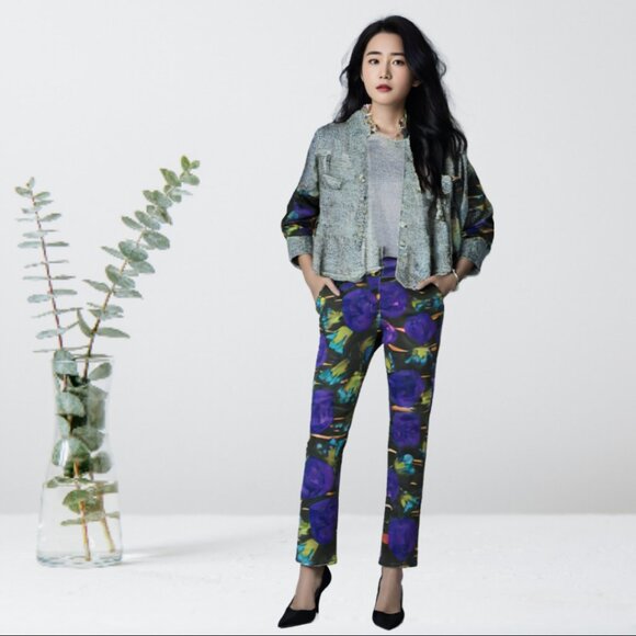 Carlisle Collection Wisteria Abstract Multi Blue Purple Jean Style Pants, Size 2 - Picture 6 of 9